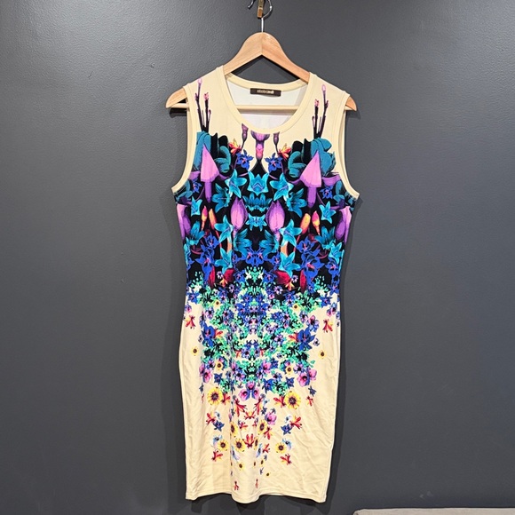 Roberto Cavalli Dresses & Skirts - Roberto Cavalli Cream and Blue Floral Midi Dress